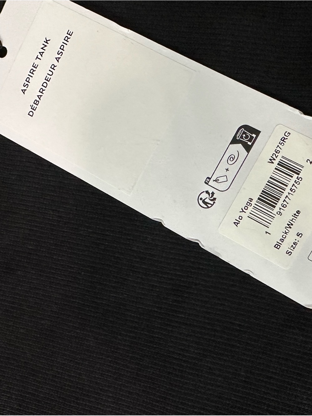 ALO Yoga Black Ribbed Crop Tank with White Logo Tag - Picture 5 of 7